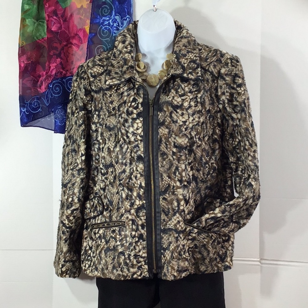 Chico’s zip front textured blazer jacket L